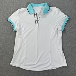 Tail Activewear Short Sleeve Polo Shirt Womens Large White Blue Golf Collared